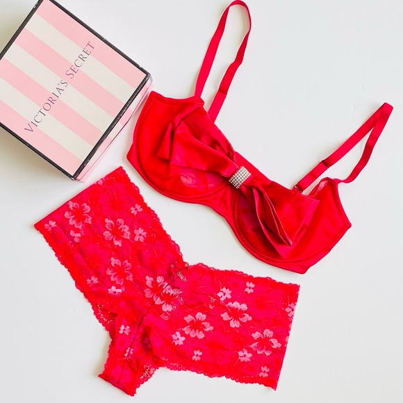 36DD LARGE Victoria’s Secret red bow bra set - Picture 1 of 5